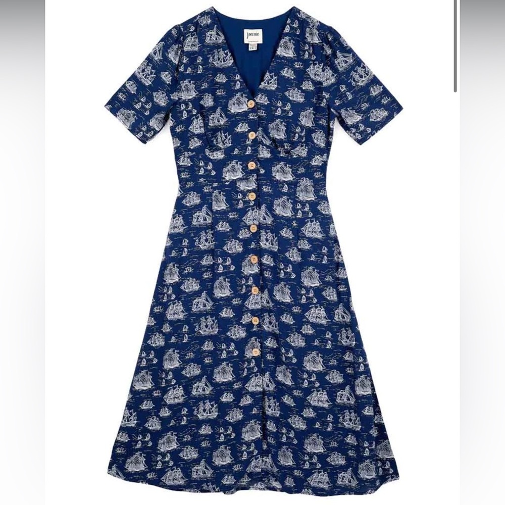 MANON ECOVERO GALLEON PRINT BUTTON-THROUGH DRESS Joanie Molly Hatch Sustainable